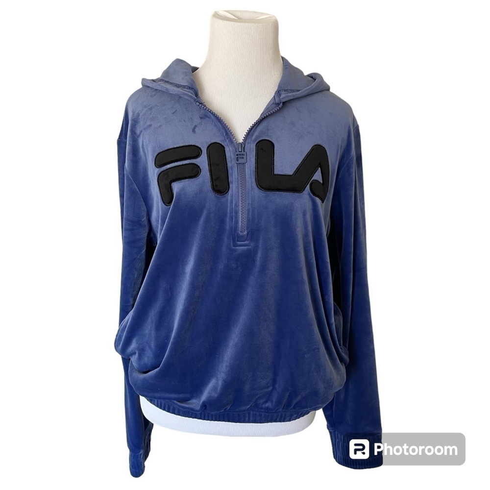 FILA Blue Velour Pull Over Sweatshirt